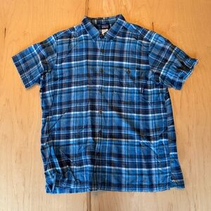 Patagonia Men's Blue and White Plaid Shirt